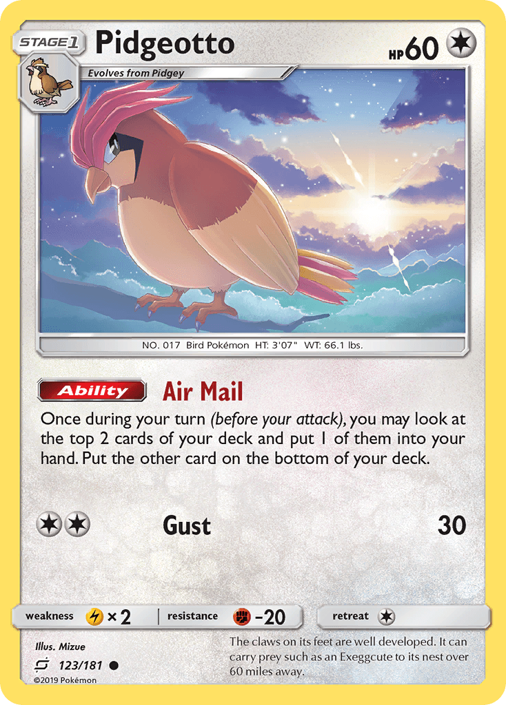 Pidgeotto z edície Team Up, karta č.123