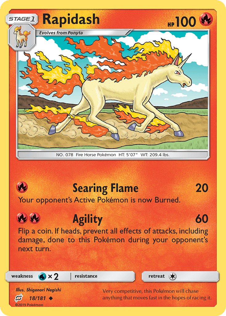 Rapidash z edície Team Up, karta č.18