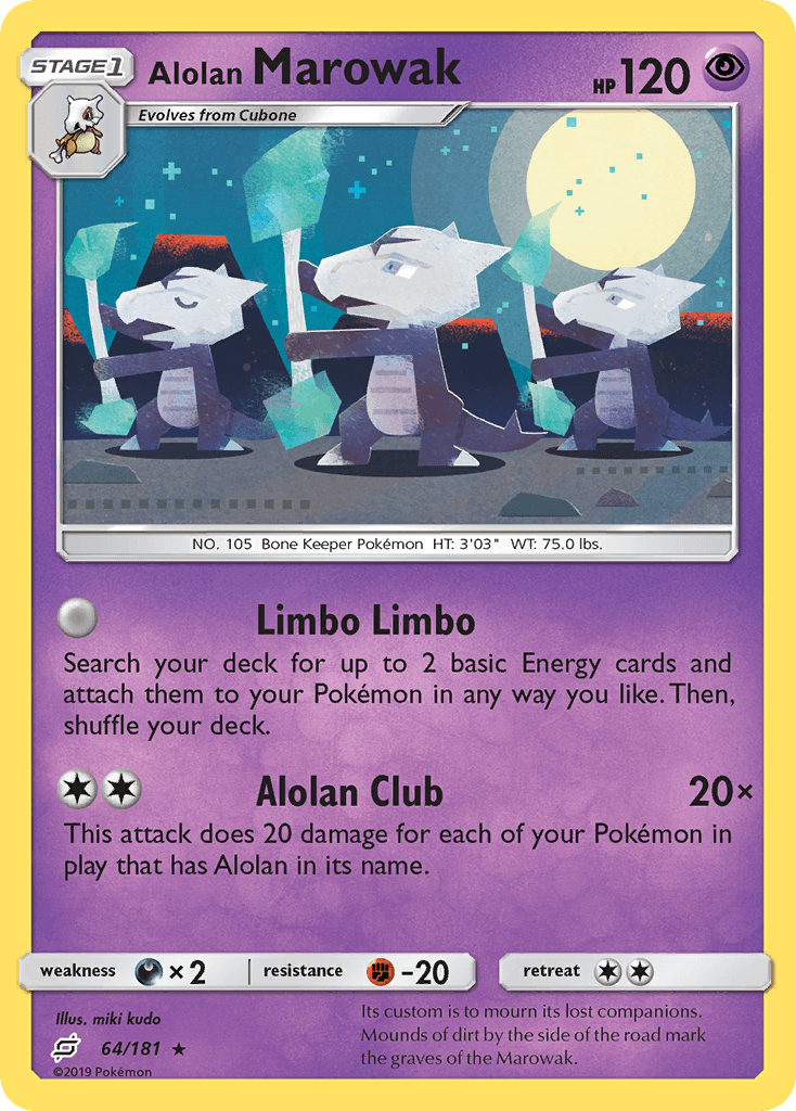 Alolan Marowak z edície Team Up, karta č.64