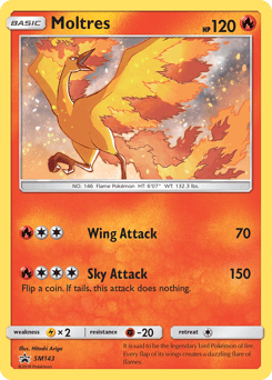 Moltres z edície SM Black Star Promos, karta č.SM143