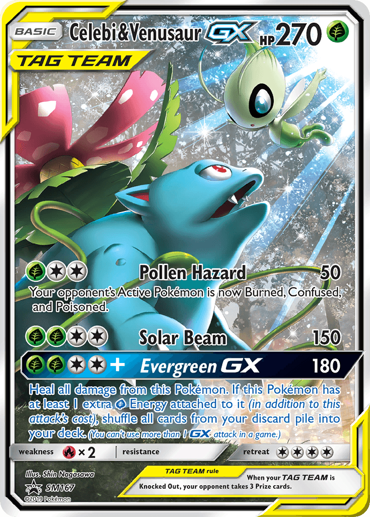 Celebi & Venusaur-GX z edície SM Black Star Promos, karta č.SM167