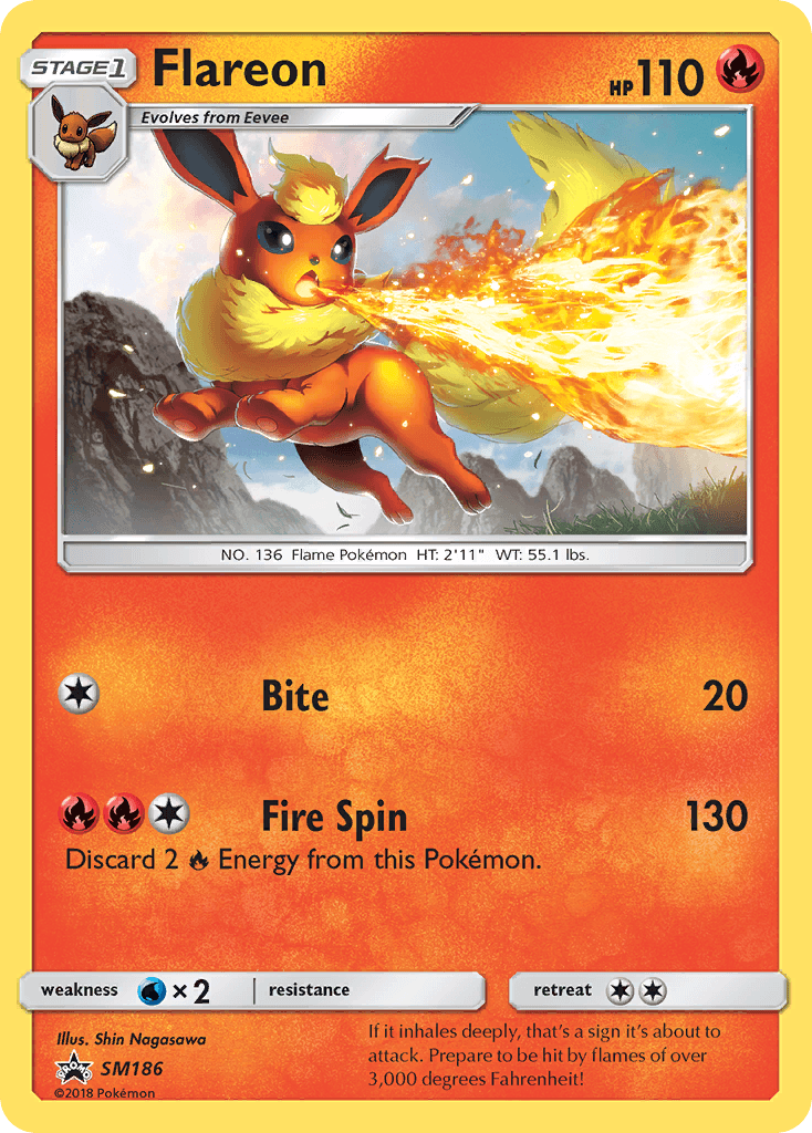 Flareon z edície SM Black Star Promos, karta č.SM186