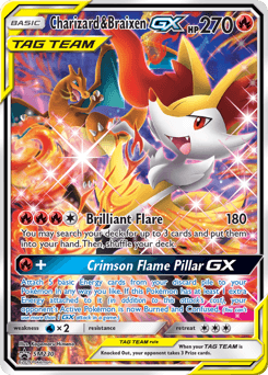 Charizard & Braixen-GX z edície SM Black Star Promos, karta č.SM230