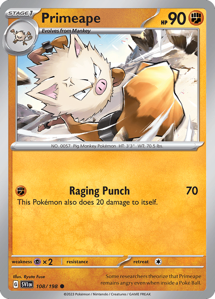 Primeape z edície Scarlet & Violet, karta č.108