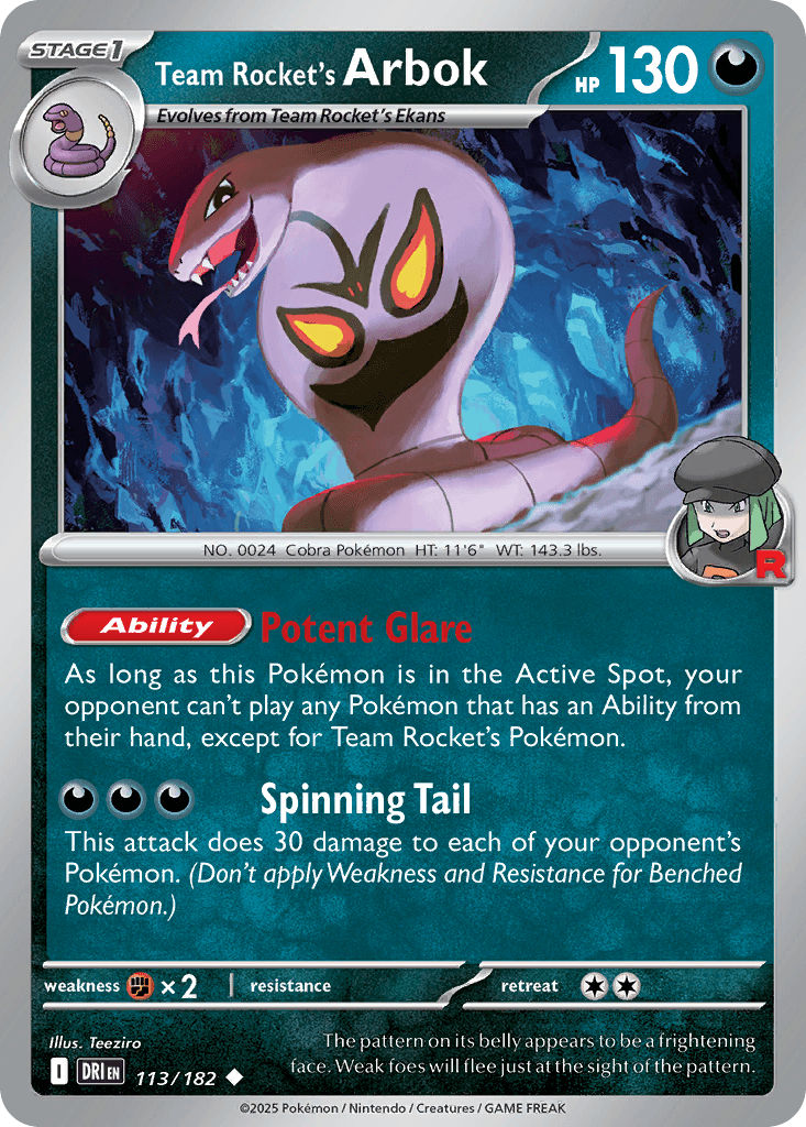 Team Rocket's Arbok z edície Destined Rivals, karta č.113