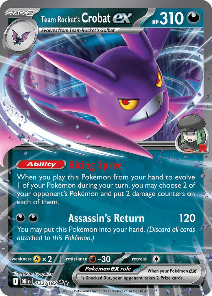 Team Rocket's Crobat ex z edície Destined Rivals, karta č.122