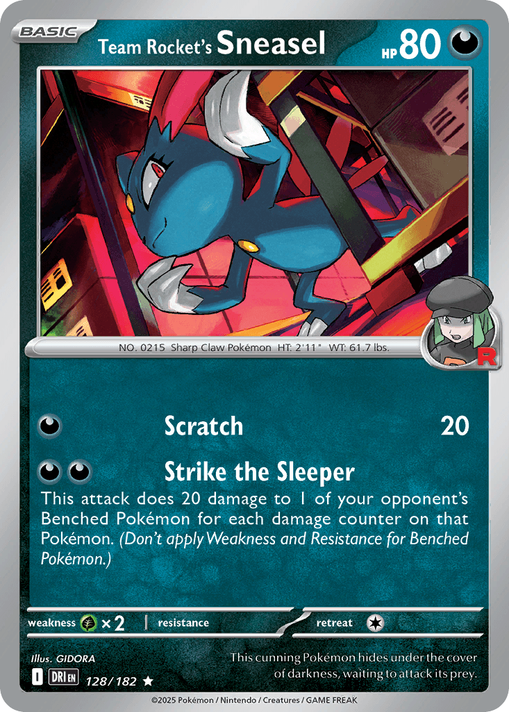 Team Rocket's Sneasel z edície Destined Rivals, karta č.128