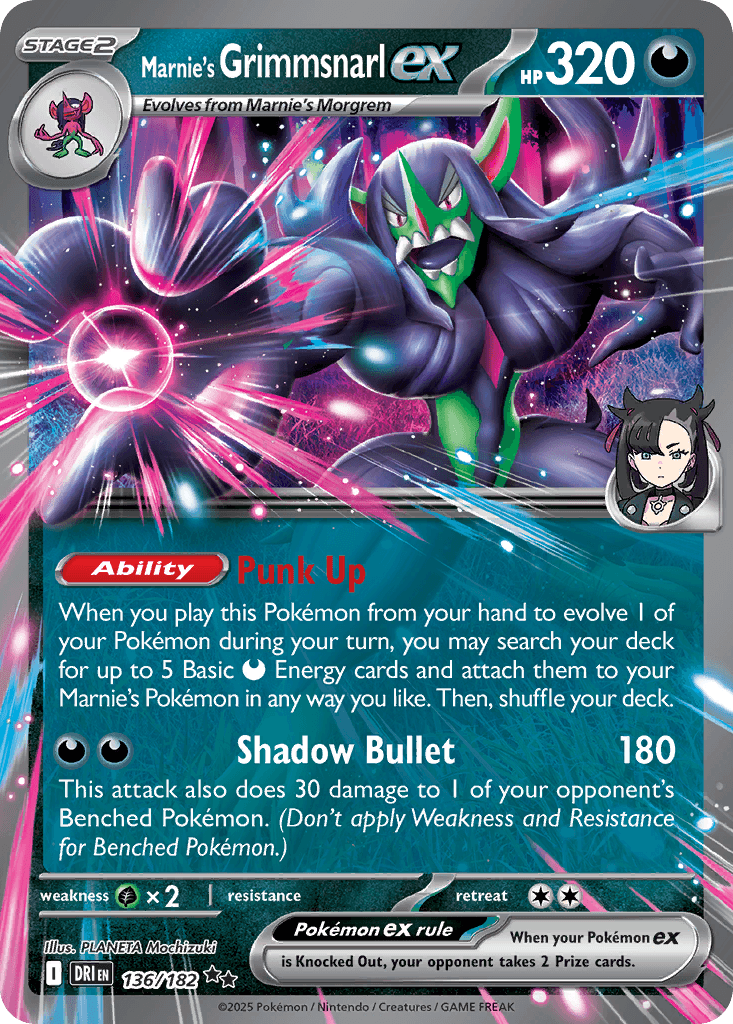 Marnie's Grimmsnarl ex z edície Destined Rivals, karta č.136