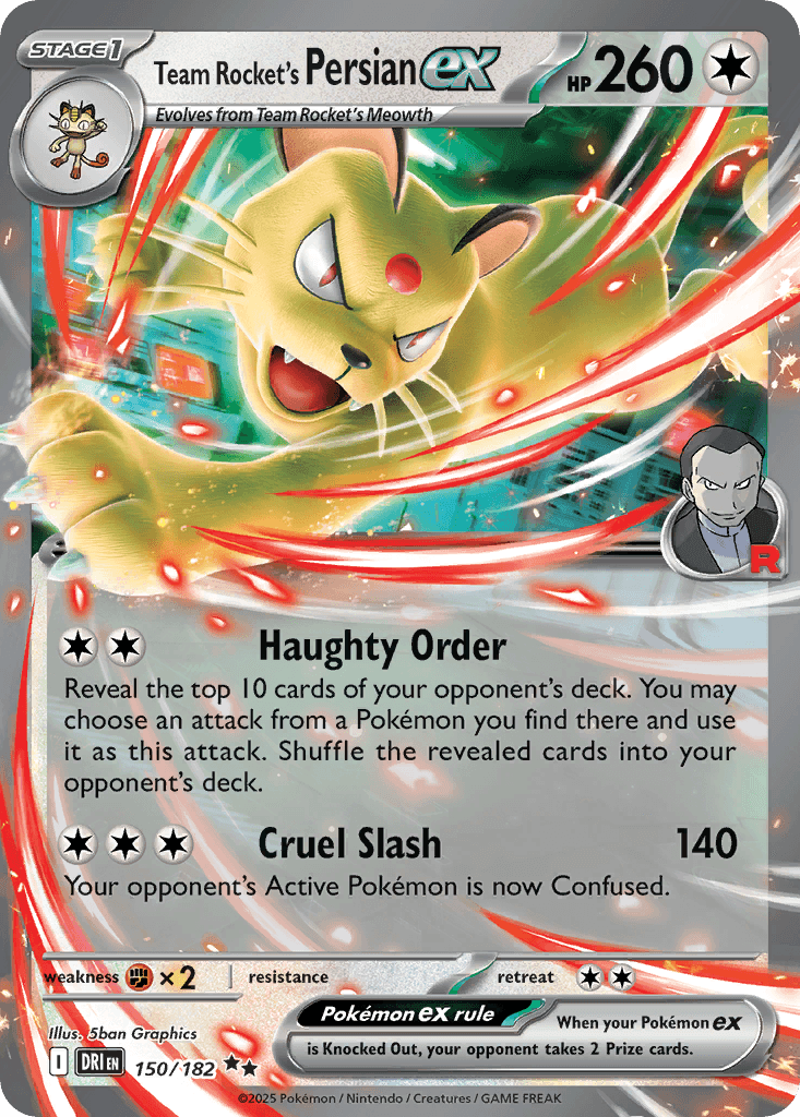 Team Rocket's Persian ex z edície Destined Rivals, karta č.150