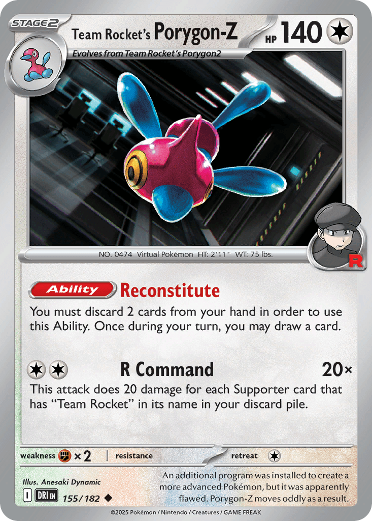 Team Rocket's Porygon-Z z edície Destined Rivals, karta č.155