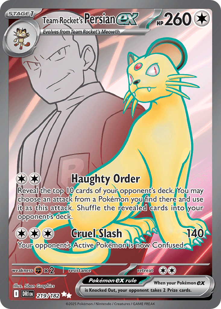 Team Rocket's Persian ex z edície Destined Rivals, karta č.219