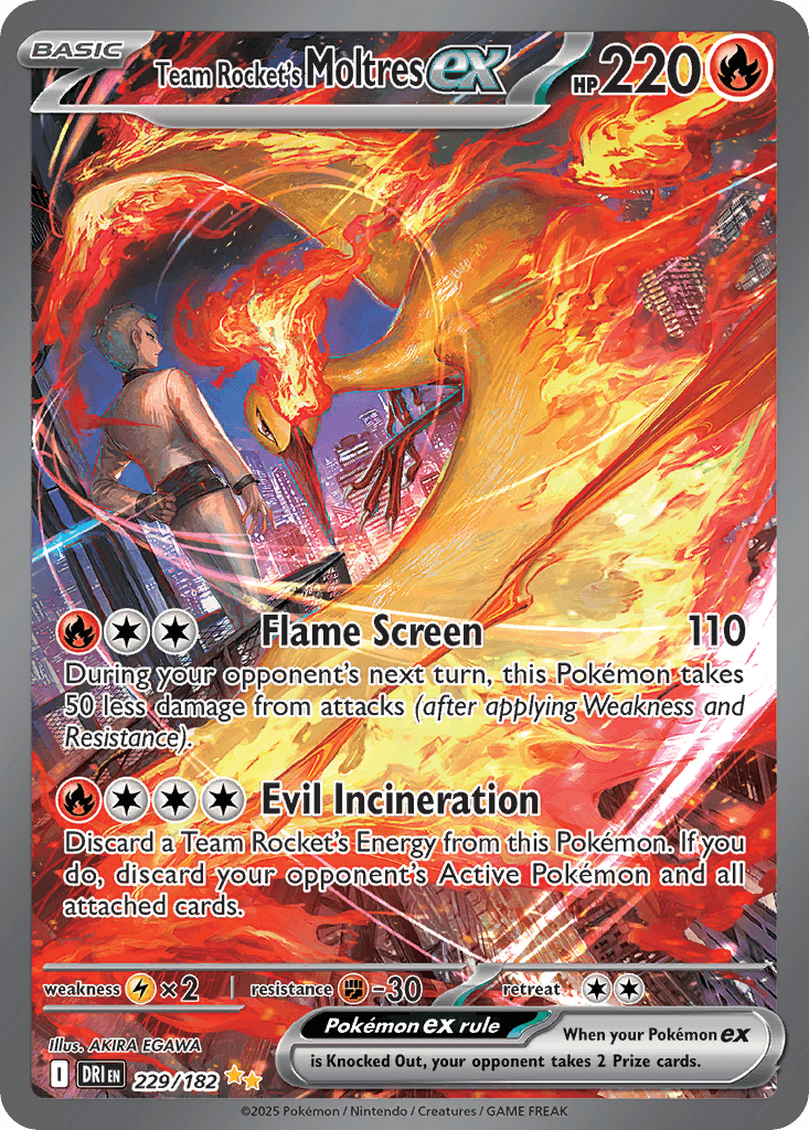 Team Rocket's Moltres ex z edície Destined Rivals, karta č.229