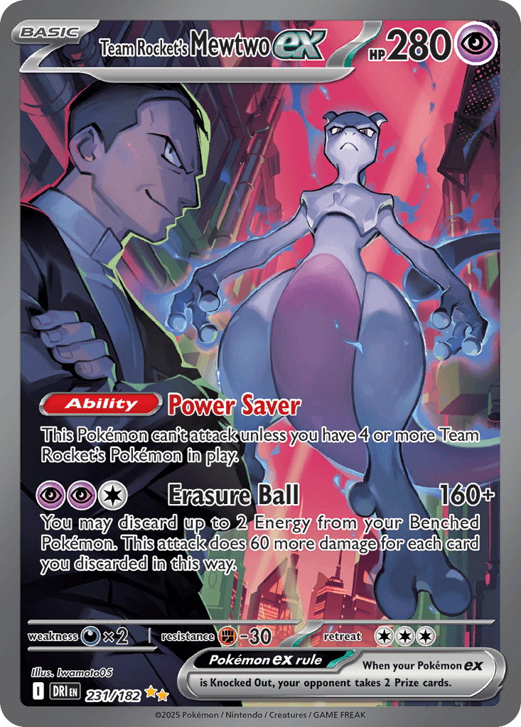 Team Rocket's Mewtwo ex z edície Destined Rivals, karta č.231