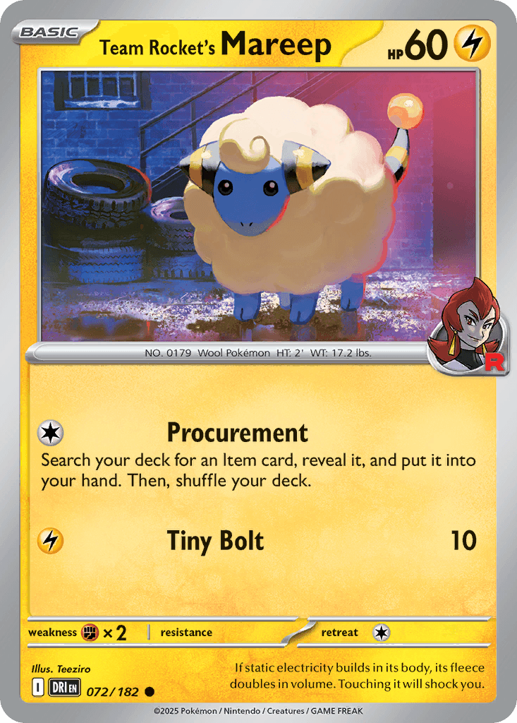 Team Rocket's Mareep z edície Destined Rivals, karta č.72