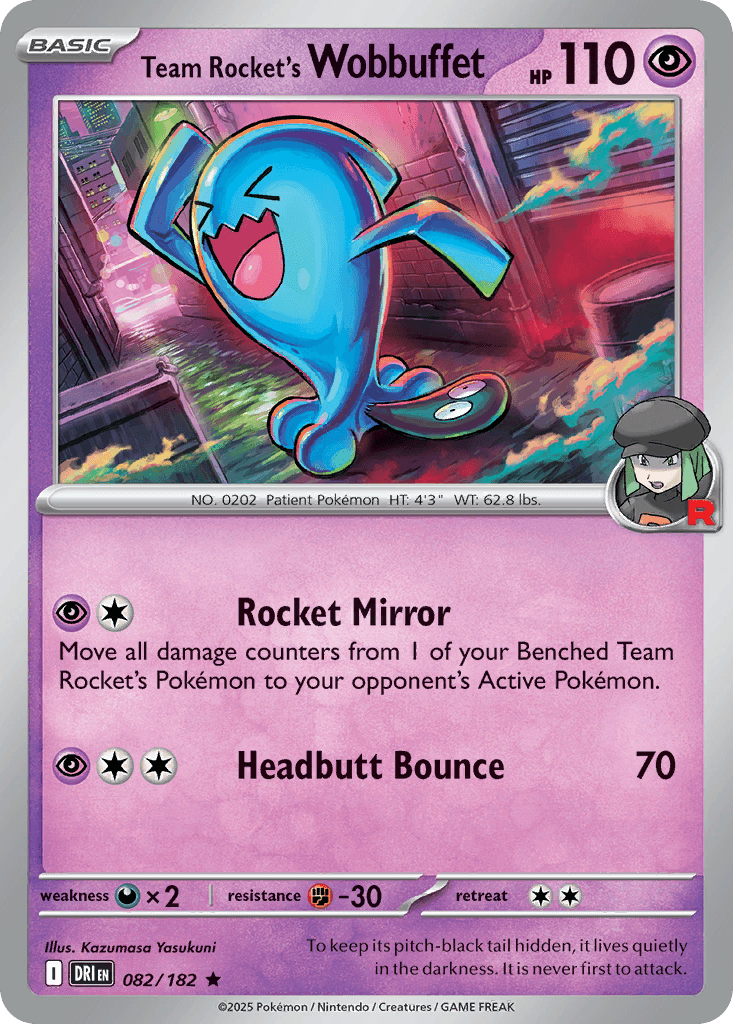 Team Rocket's Wobbuffet z edície Destined Rivals, karta č.82