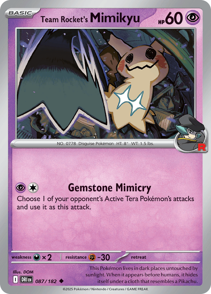 Team Rocket's Mimikyu z edície Destined Rivals, karta č.87