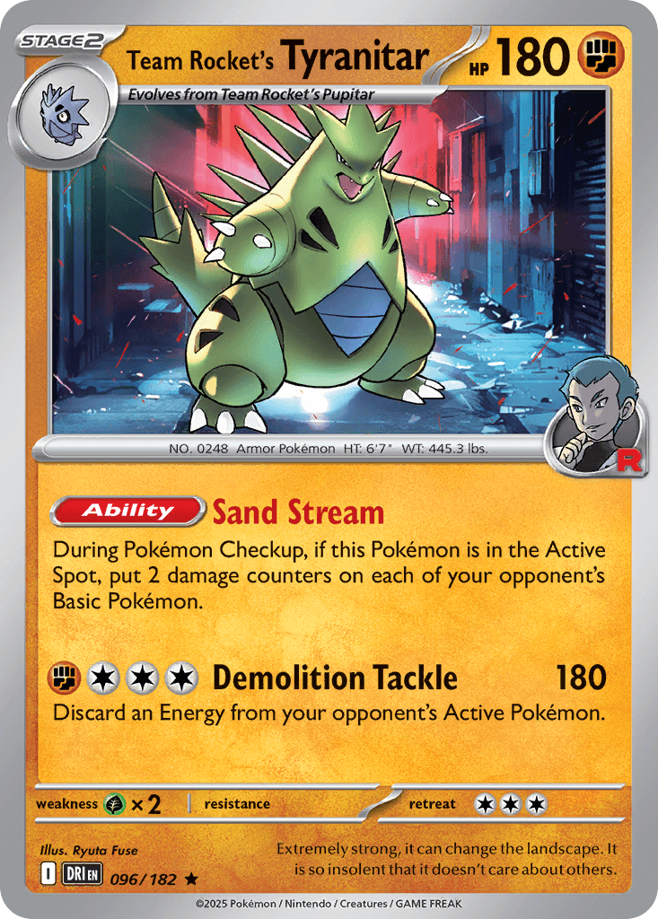 Team Rocket's Tyranitar z edície Destined Rivals, karta č.96