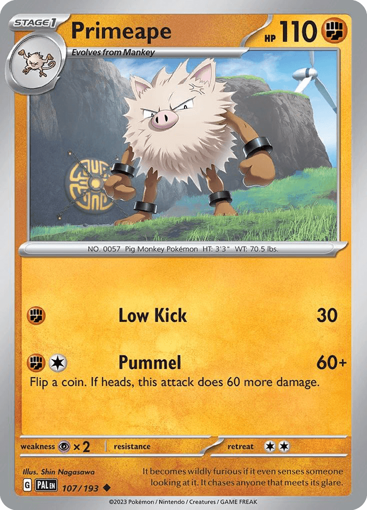Primeape z edície Paldea Evolved, karta č.107