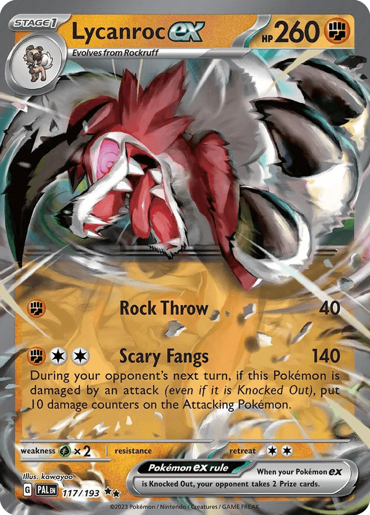 Lycanroc ex z edície Paldea Evolved, karta č.117