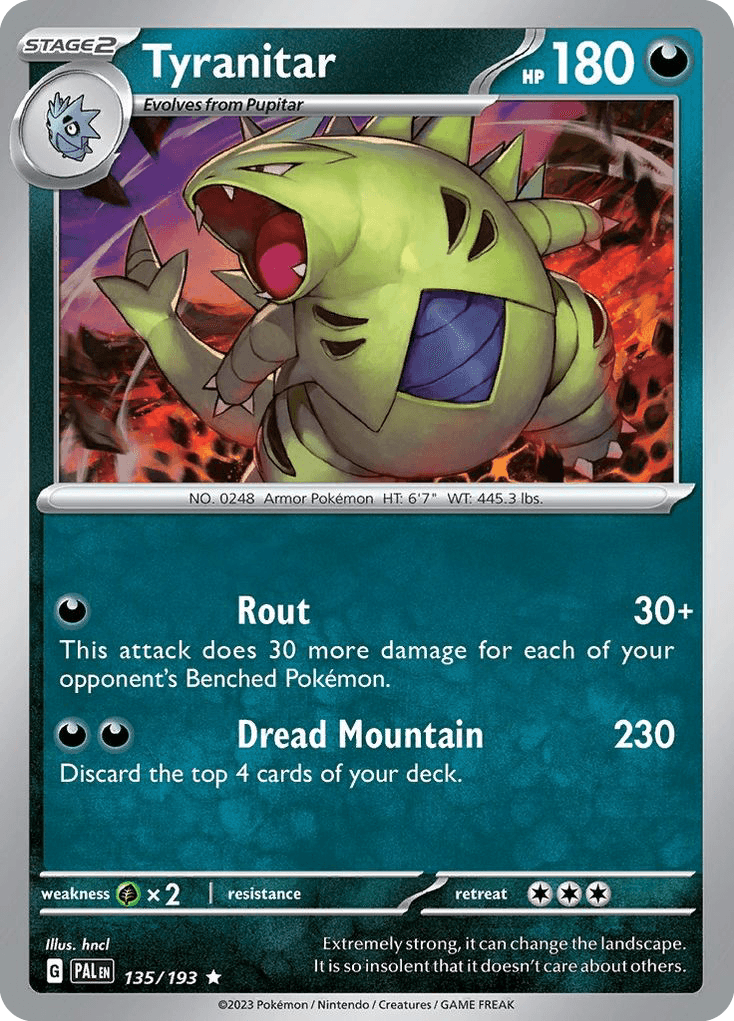 Tyranitar z edície Paldea Evolved, karta č.135