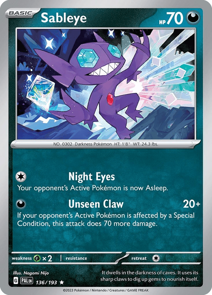 Sableye z edície Paldea Evolved, karta č.136