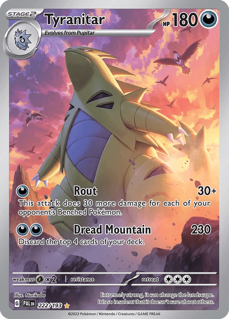 Tyranitar z edície Paldea Evolved, karta č.222