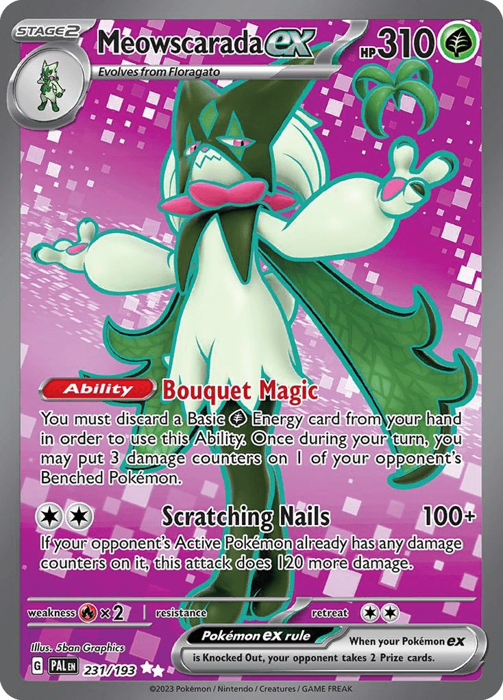 Meowscarada ex z edície Paldea Evolved, karta č.231