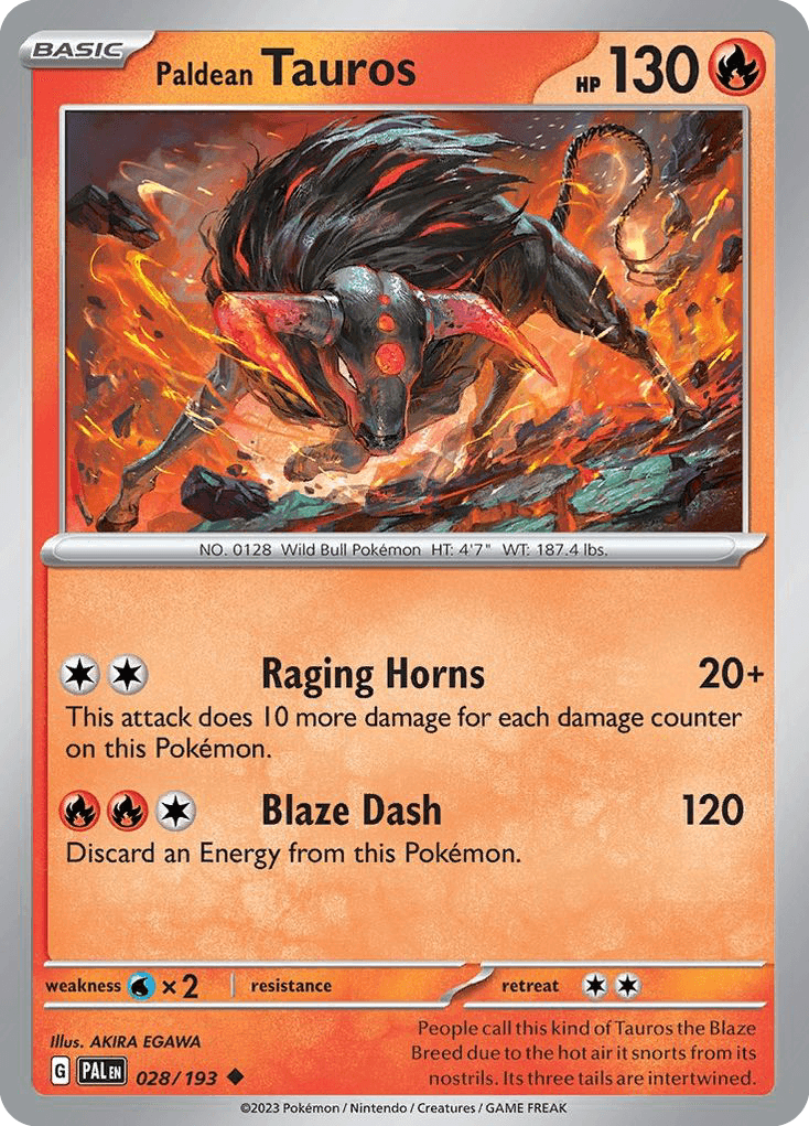 Paldean Tauros z edície Paldea Evolved, karta č.28