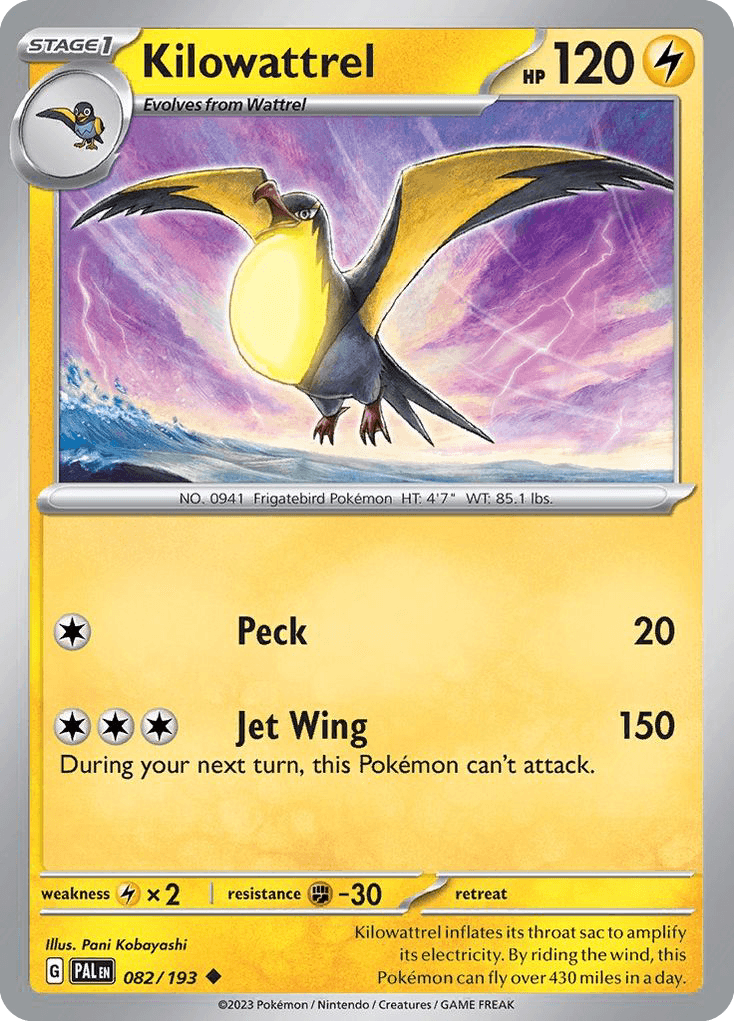 Kilowattrel z edície Paldea Evolved, karta č.82
