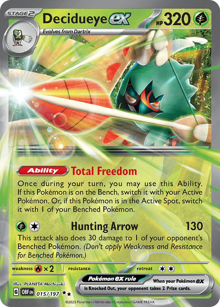 Decidueye ex z edície Obsidian Flames, karta č.15