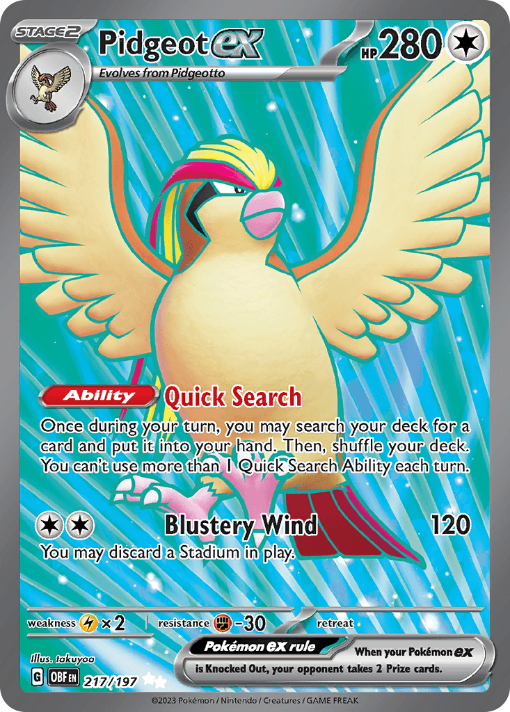 Pidgeot ex z edície Obsidian Flames, karta č.217