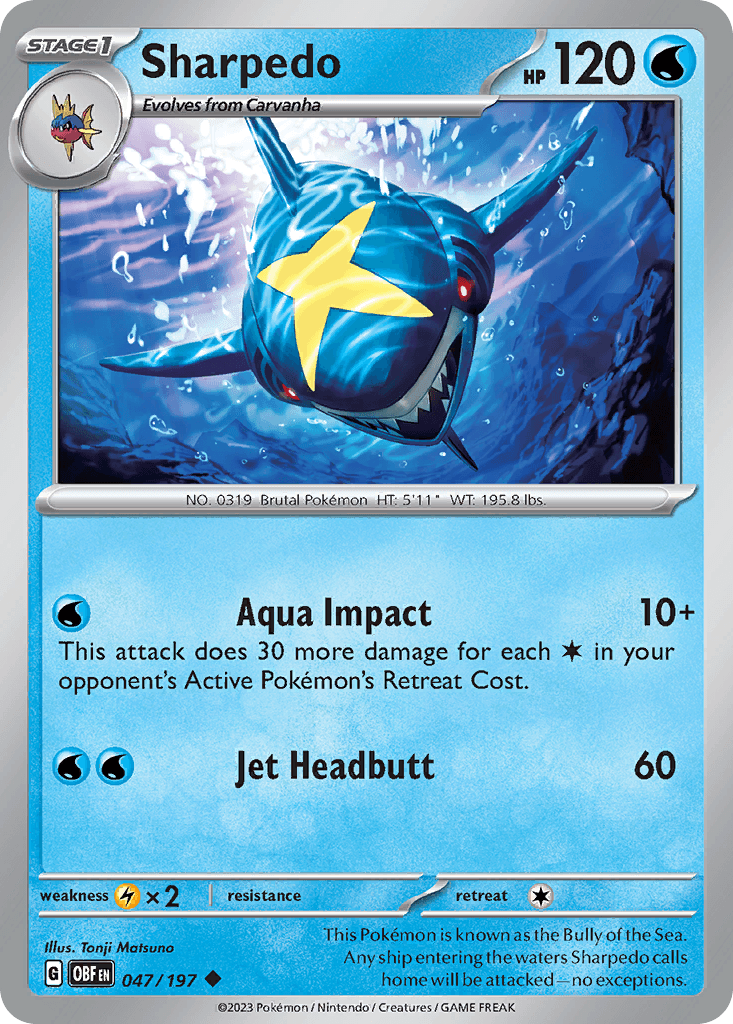 Sharpedo z edície Obsidian Flames, karta č.47