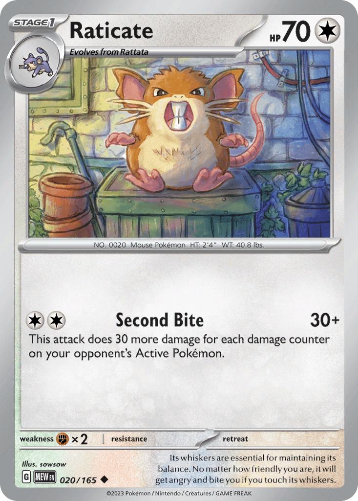 Raticate z edície 151, karta č.20