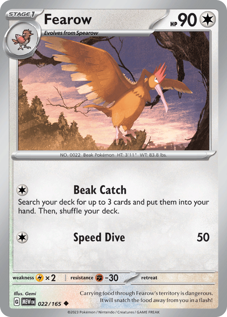 Fearow z edície 151, karta č.22