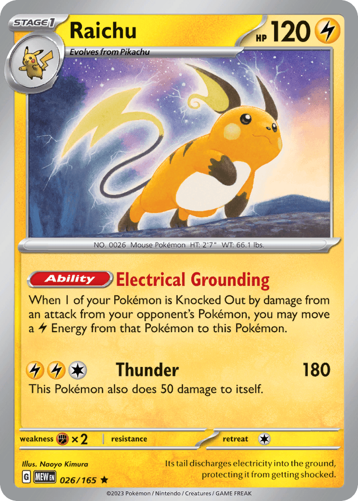 Raichu z edície 151, karta č.26