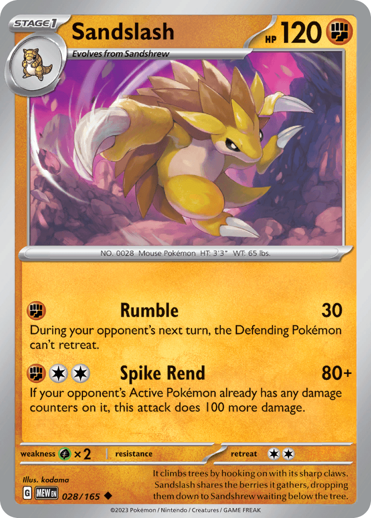 Sandslash z edície 151, karta č.28