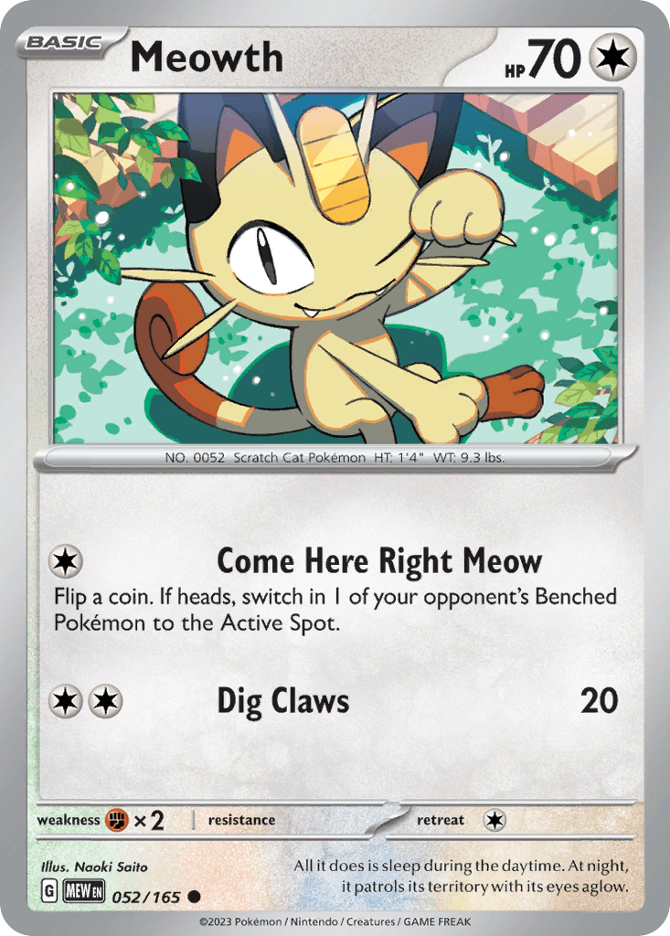 Meowth z edície 151, karta č.52