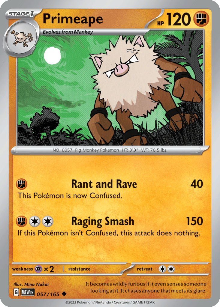 Primeape z edície 151, karta č.57