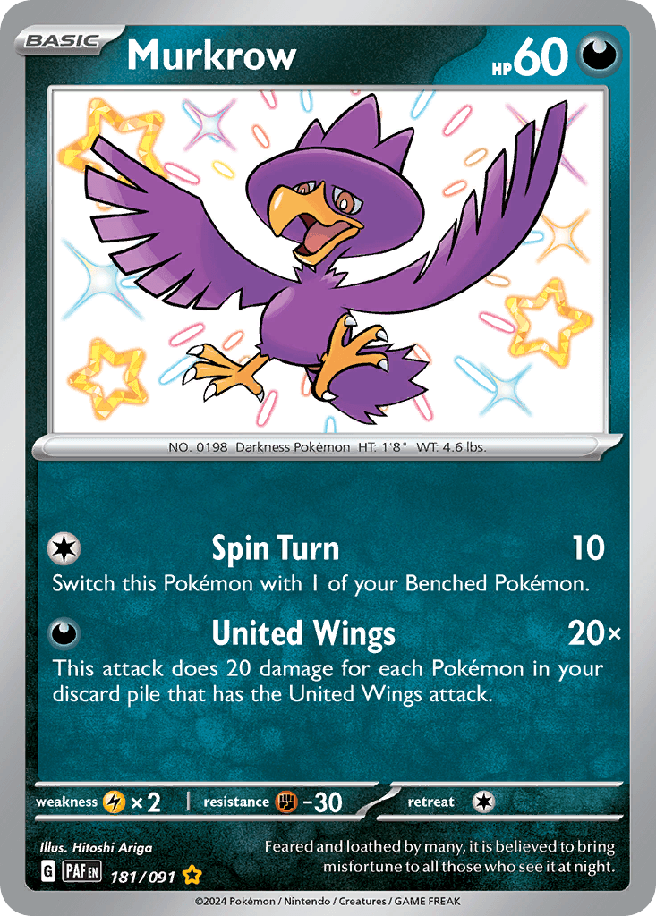 Murkrow z edície Paldean Fates, karta č.181