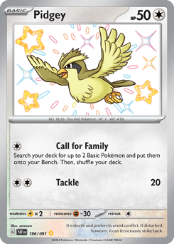 Pidgey z edície Paldean Fates, karta č.196