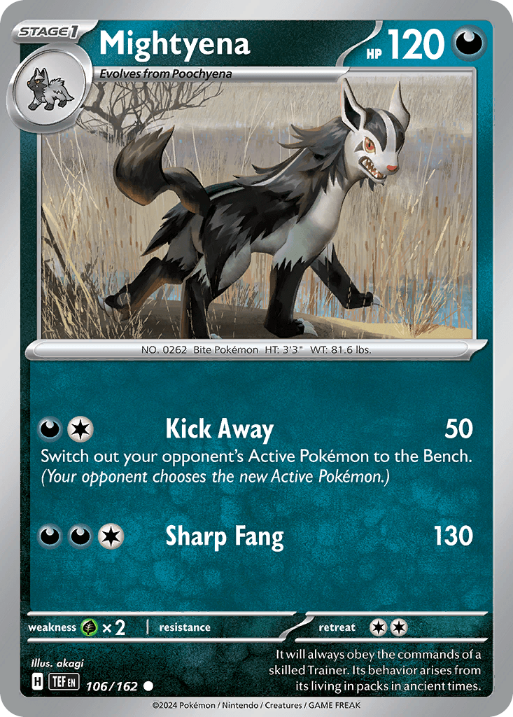 Mightyena z edície Temporal Forces, karta č.106
