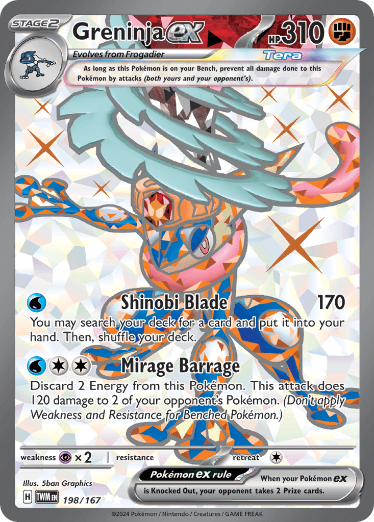 Greninja ex z edície Twilight Masquerade, karta č.198