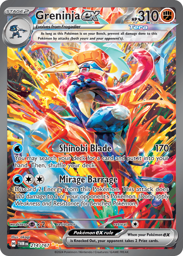 Greninja ex z edície Twilight Masquerade, karta č.214