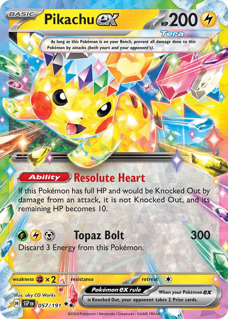 Pikachu ex z edície Surging Sparks, karta č.57