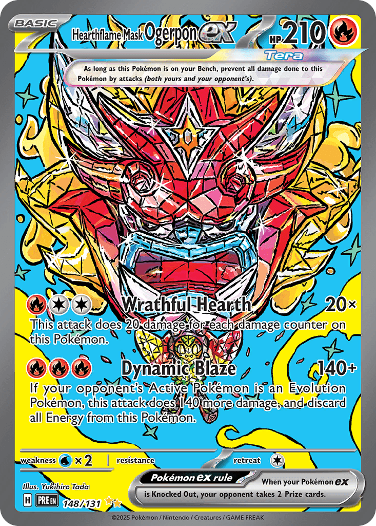Hearthflame Mask Ogerpon ex z edície Prismatic Evolutions, karta č.148