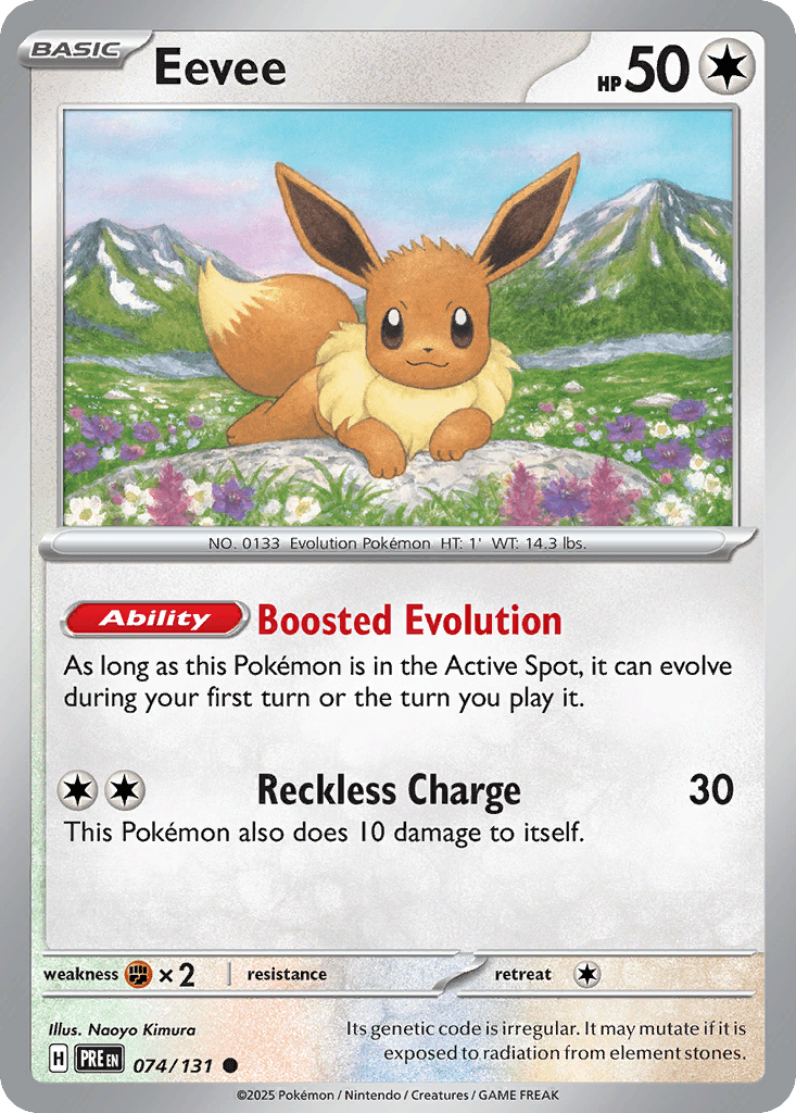 Eevee z edície Prismatic Evolutions, karta č.74