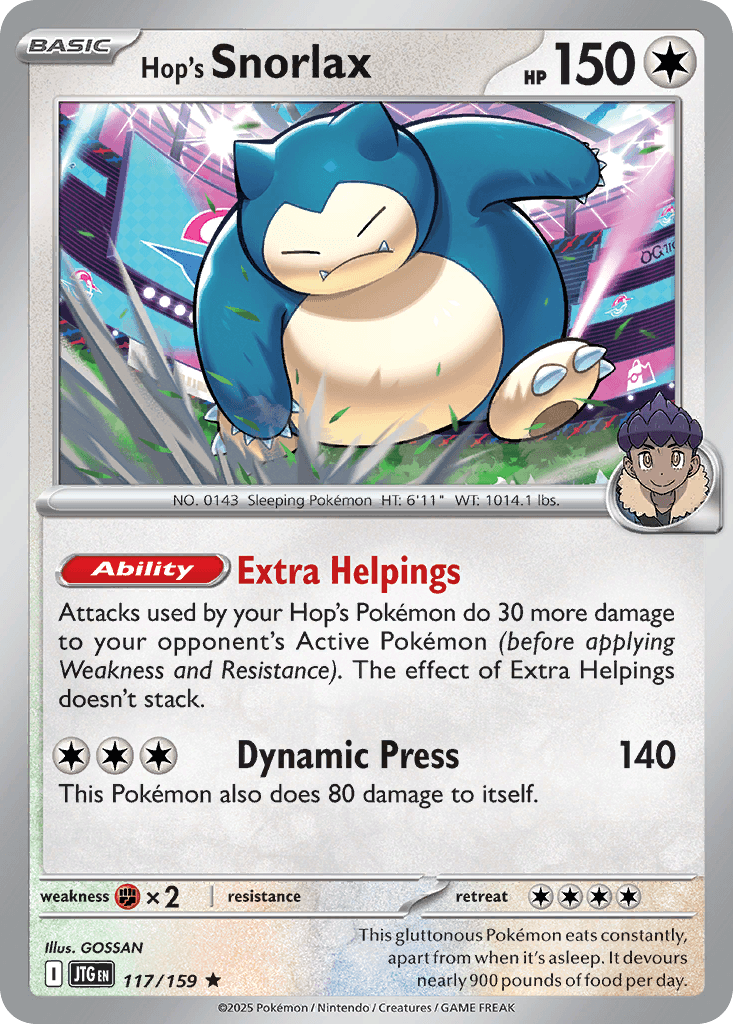 Hop's Snorlax z edície Journey Together, karta č.117