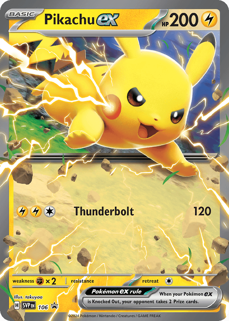 Pikachu ex z edície Scarlet & Violet Black Star Promos, karta č.106