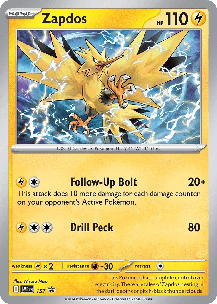 Zapdos z edície Scarlet & Violet Black Star Promos, karta č.157