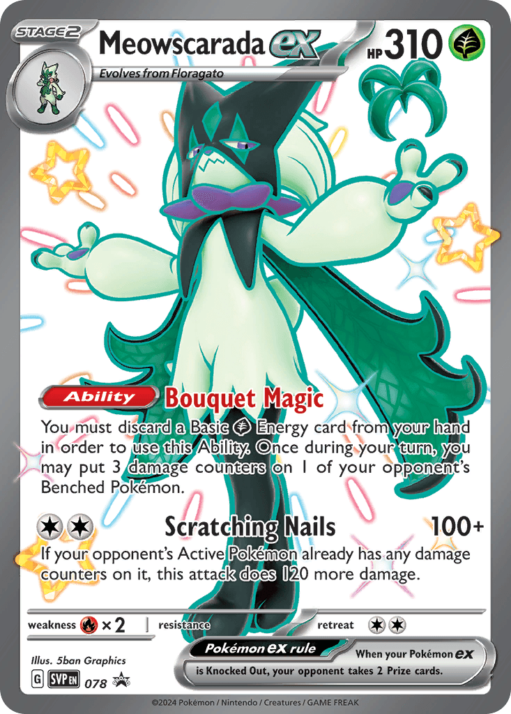 Meowscarada ex z edície Scarlet & Violet Black Star Promos, karta č.78